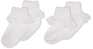 jefferies socks 2 pack eyelet lace trim and lace trim sock - white/white, 12-24 months