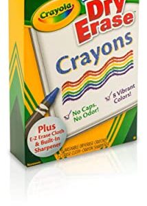 Crayola Washable Dry Erase Crayons (8ct), Includes Eraser Mitt & Sharpener, Classroom Supplies for Teachers