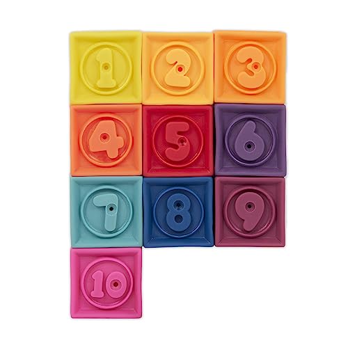 B. – Baby Blocks – Stacking & Building Toys for Babies – 10 Soft & Educational Blocks – Numbers, Shapes, Colors, Animals – 6 Months + – One Two Squeeze