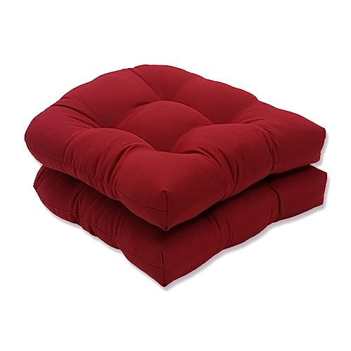 Pillow Perfect Outdoor/Indoor Pompeii Tufted Seat Cushions (Round Back), 19" x 19", Red, 2 Pack