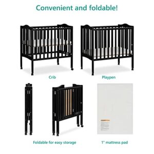 Dream On Me 2-in-1 Lightweight Folding Portable Stationary Side Crib in Black, Greenguard Gold Certified 40x26x38 Inch (Pack of 1)