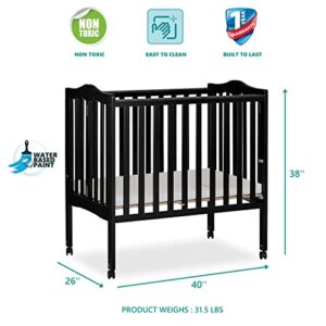 Dream On Me 2-in-1 Lightweight Folding Portable Stationary Side Crib in Black, Greenguard Gold Certified 40x26x38 Inch (Pack of 1)