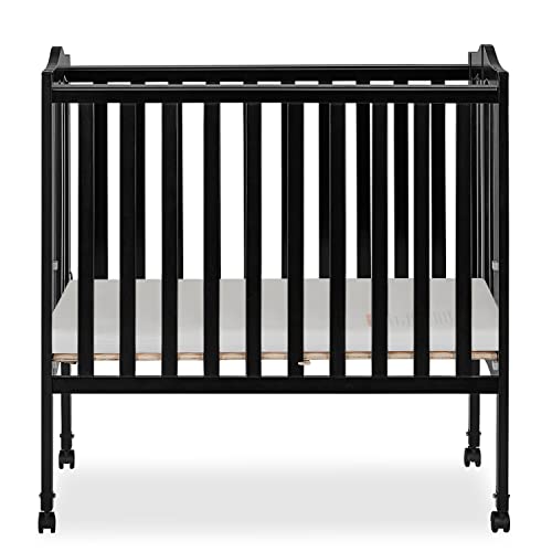 Dream On Me 2-in-1 Lightweight Folding Portable Stationary Side Crib in Black, Greenguard Gold Certified 40x26x38 Inch (Pack of 1)