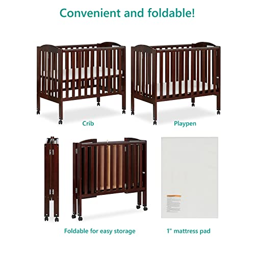 Dream On Me 2 in 1 Portable Folding Stationary Side Crib in Espresso, Greenguard Gold Certified 40x26x38 Inch (Pack of 1)