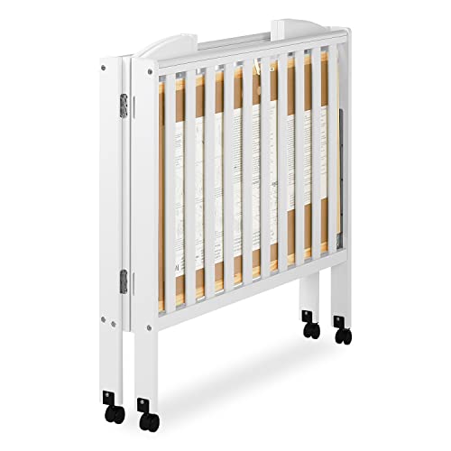 Dream On Me 3 in 1 Portable Folding Stationary Side Crib in White, Greenguard Gold Certified, Safety Wheel with Locking Casters, Convertible, 3 Mattress Heights