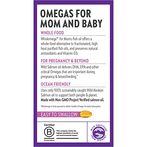 New Chapter Prenatal DHA - Wholemega for Moms Fish Oil Supplement with Omega-3 + Vitamin D3 for Prenatal & Postnatal Support - 90 ct softgels 500mg