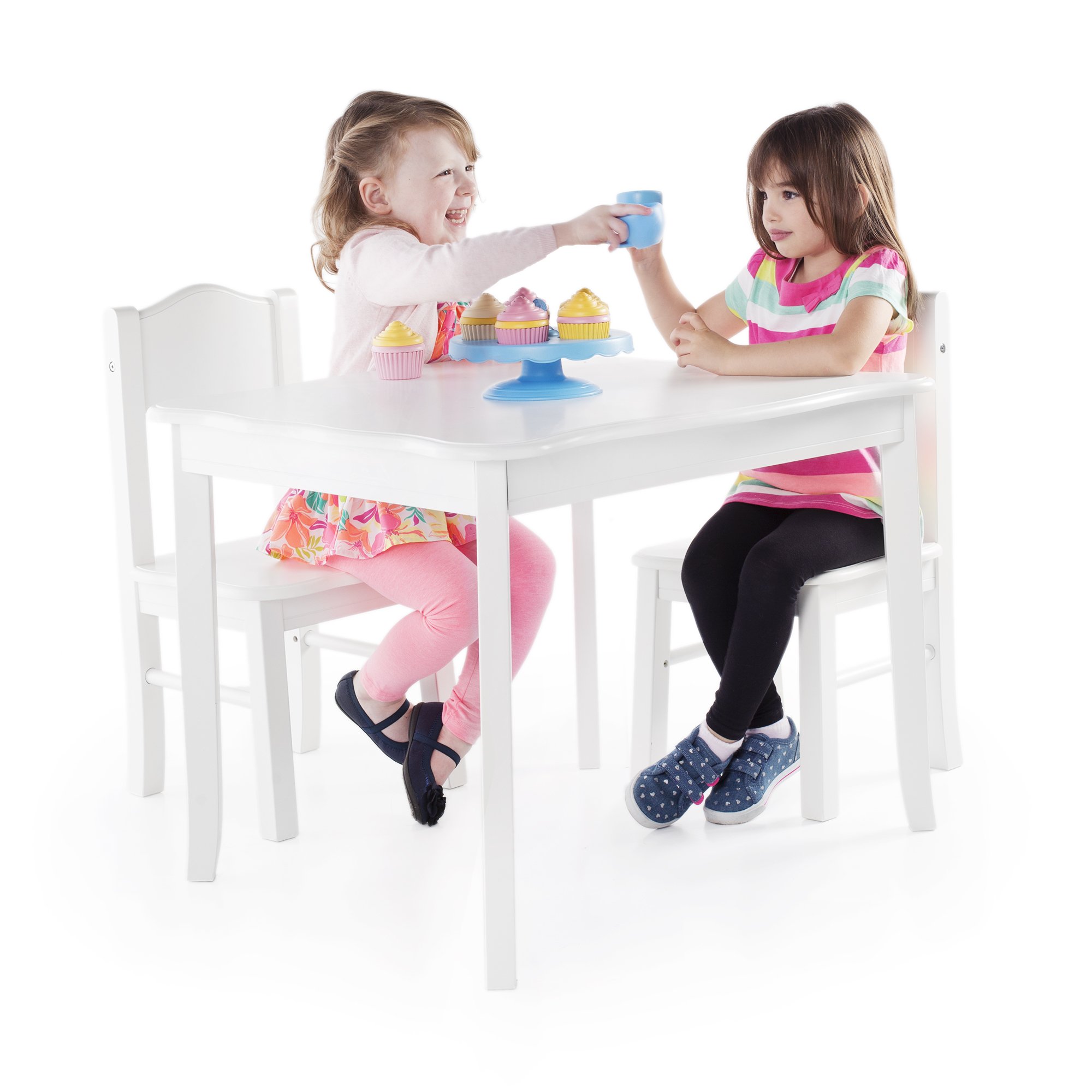 Guidecraft Classic White Table and Chairs Set: Toddler Wooden Activity Table - Dining Room, Bedroom, School and Playroom Furniture for Kids