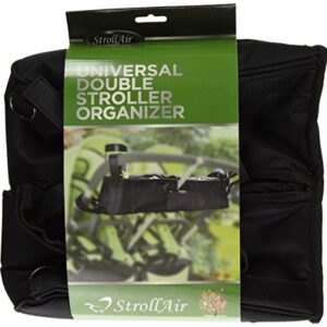 StrollAir - Universal Best Double Parent Stroller Organizer Caddy Insulated Cup Holder Console side-by-side TWIN WAY Mountain Buggy Bumbleride Indie Twin Bob Duallie Baby Jogger City Mini GT – Black