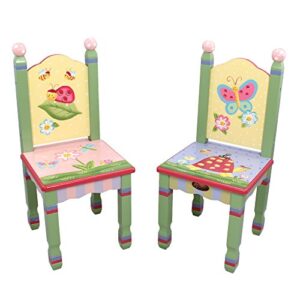 fantasy fields - magic garden thematic kids wooden 2 chairs set, imagination inspiring hand crafted & hand painted details