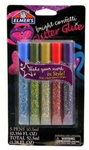 elmer's washable glitter glue pens, pack of 5 pens, bright confetti glitter colors (e653)