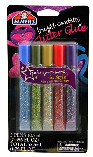 Elmer's Washable Glitter Glue Pens, Pack of 5 Pens, Bright Confetti Glitter Colors (E653)