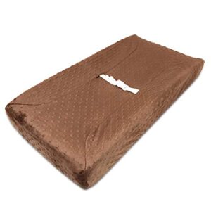 american baby company heavenly soft minky dot fitted contoured changing pad cover, chocolate puff, for boys and girls