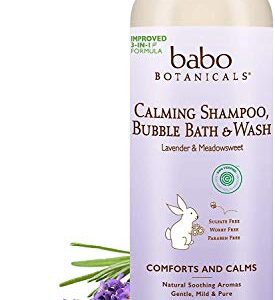 Babo Botanicals Calming Plant-Based 3-in-1 Bubble Bath, Shampoo & Wash - With Lavender & Organic Meadowsweet - For Babies, Kids & Adults With Sensitive Skin - EWG Verified - 15 Fl. Oz.