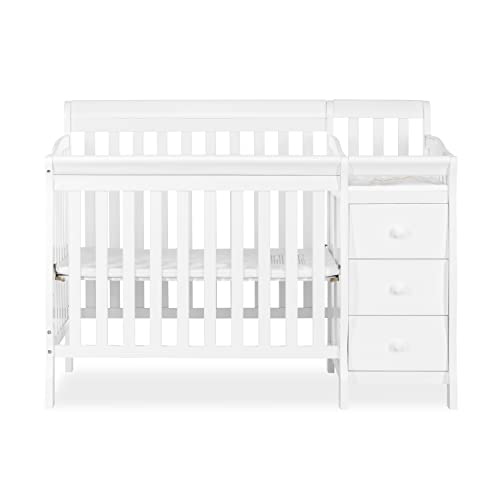 Dream On Me Jayden 4-in-1 Mini Convertible Crib And Changer in White, Greenguard Gold Certified, Non-Toxic Finish, New Zealand Pinewood, 1" Mattress Pad