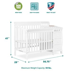 Dream On Me Jayden 4-in-1 Mini Convertible Crib And Changer in White, Greenguard Gold Certified, Non-Toxic Finish, New Zealand Pinewood, 1" Mattress Pad