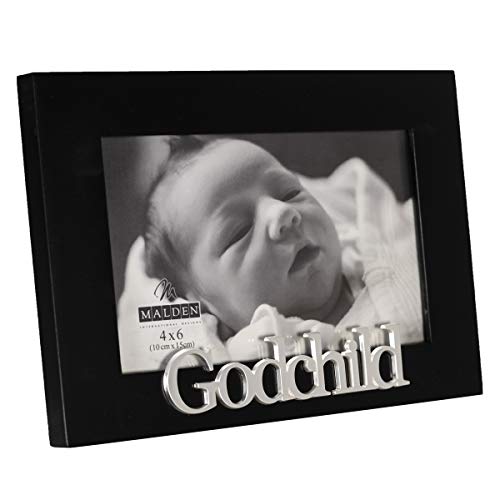 Malden International Designs 4391-46 Baby Memories Godchild Black Wood Picture Frame, 4x6, Black