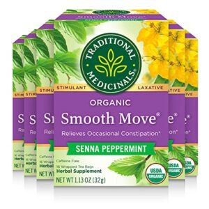 traditional medicinals organic smooth move peppermint laxative tea, 16 count (pack of 6)
