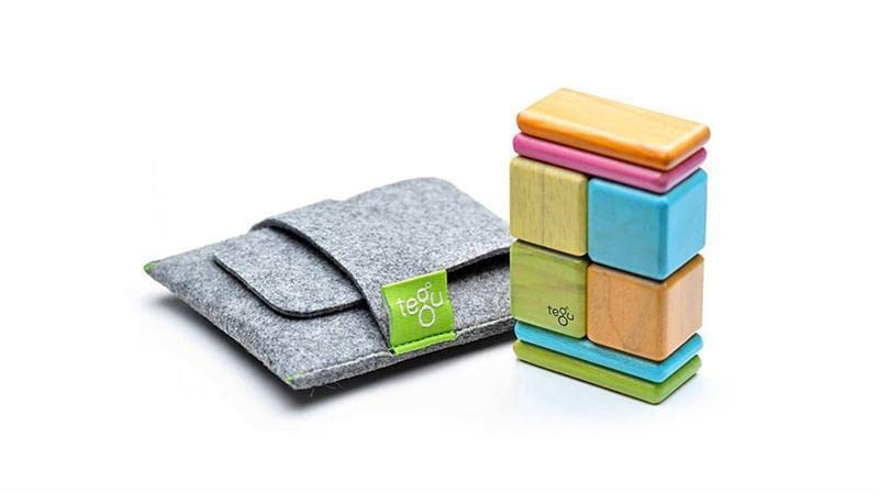 8 Piece Tegu Pocket Pouch Magnetic Wooden Block Set, Tints