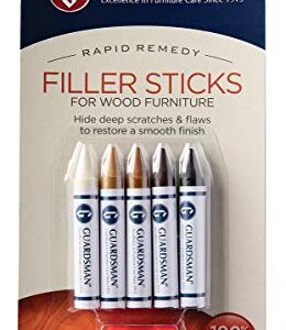 Guardsman Wood Repair Filler Sticks - 5 Colors Plus Sharpener, Repair and Restore Scratched Furniture