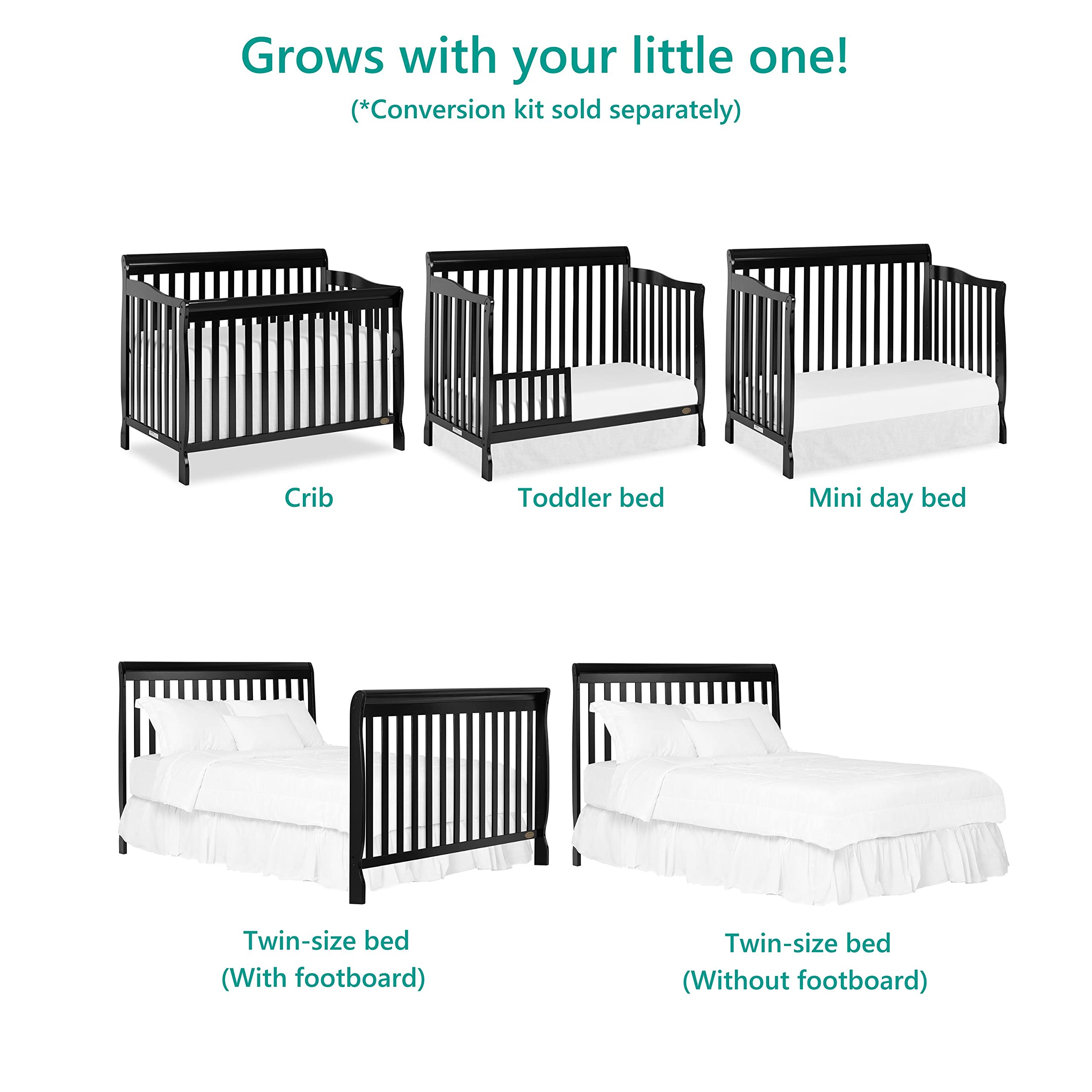 Dream On Me Ashton 5-in-1 Convertible Crib in Black, Greenguard Gold Certified , 50x36x44 Inch (Pack of 1)