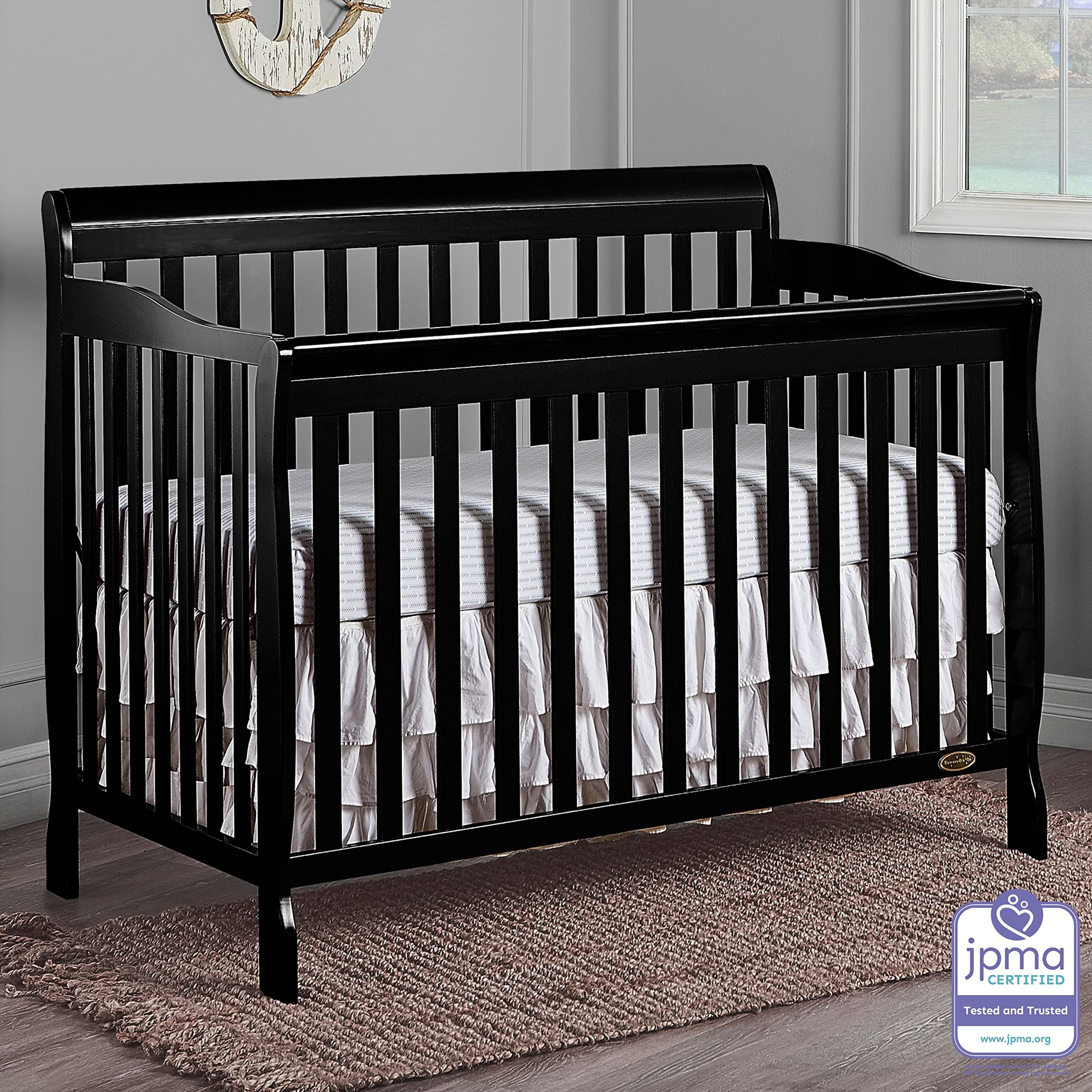 Dream On Me Ashton 5-in-1 Convertible Crib in Black, Greenguard Gold Certified , 50x36x44 Inch (Pack of 1)