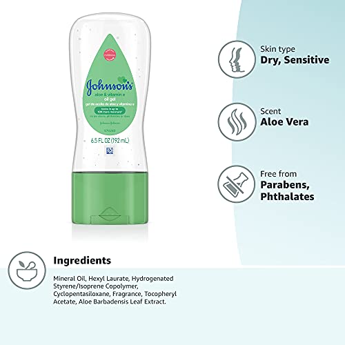 Johnson's Baby Oil Gel with Aloe Vera & Vitamin E, Hypoallergenic Baby Skin Care, 6.5 fl. oz