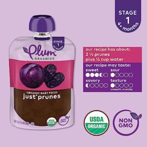 Plum Organics | Stage 1 | Organic Baby Food Meals [4+ Months] | Just Prunes | 3.5 Ounce Pouch (Pack Of 12) Packaging May Vary