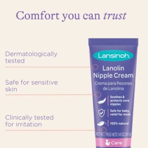 Lansinoh Lanolin Nipple Cream, Safe for Baby and Mom, Breastfeeding Essentials, 1.41 Ounces