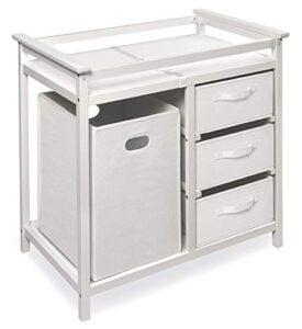 modern baby changing table with laundry hamper, 3 storage baskets, and pad