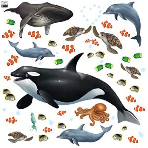 coral reef & seaweed, ocean wall decals, sea turtle, dolphin fish, undersea decor stickers for kids room (34) underwater sea wall stickers, boys girls toddler baby nursery bedroom, playroom, bathroom (ocean)