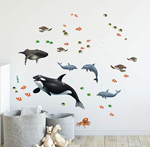 Coral Reef & Seaweed, Ocean Wall Decals, Sea Turtle, Dolphin Fish, Undersea Decor Stickers for Kids Room (34) Underwater Sea Wall Stickers, Boys Girls Toddler Baby Nursery Bedroom, Playroom, Bathroom (Ocean)