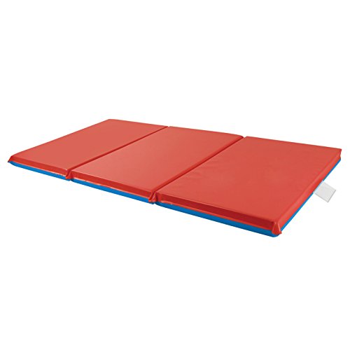 ECR4Kids Premium Folding Rest Mat, 3-Section, 2in, Classroom Furniture, Blue/Red, 5-Pack