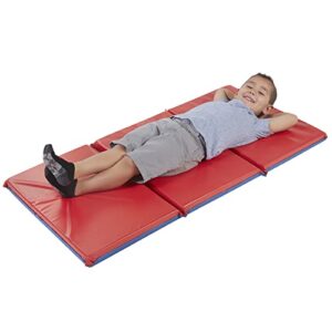 ECR4Kids Premium Folding Rest Mat, 3-Section, 2in, Classroom Furniture, Blue/Red, 5-Pack