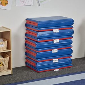 ECR4Kids Premium Folding Rest Mat, 3-Section, 2in, Classroom Furniture, Blue/Red, 5-Pack