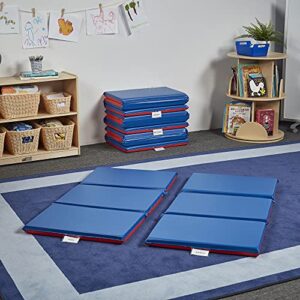 ECR4Kids Premium Folding Rest Mat, 3-Section, 2in, Classroom Furniture, Blue/Red, 5-Pack