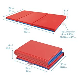 ECR4Kids Premium Folding Rest Mat, 3-Section, 2in, Classroom Furniture, Blue/Red, 5-Pack