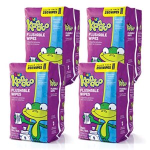 flushable wipes for baby and kids by kandoo, unscented for sensitive skin, hypoallergenic potty training wet cleansing cloths, 250 count (pack of 4)
