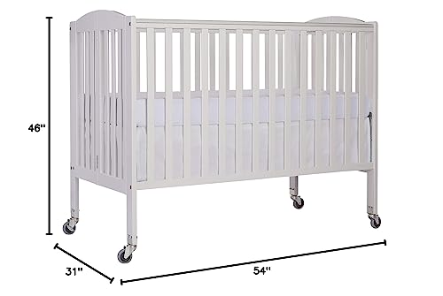 Dream On Me Folding Full Size Convenience Crib In White, Two Adjustable Mattress Height Positions, Comes With Heavy Duty Locking Wheels, Flat Folding Crib