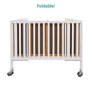 Dream On Me Folding Full Size Convenience Crib In White, Two Adjustable Mattress Height Positions, Comes With Heavy Duty Locking Wheels, Flat Folding Crib