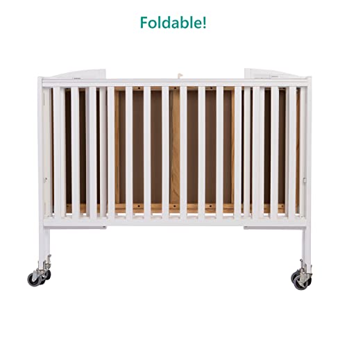 Dream On Me Folding Full Size Convenience Crib In White, Two Adjustable Mattress Height Positions, Comes With Heavy Duty Locking Wheels, Flat Folding Crib