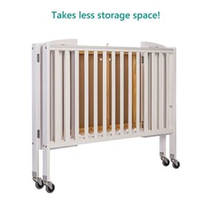 Dream On Me Folding Full Size Convenience Crib In White, Two Adjustable Mattress Height Positions, Comes With Heavy Duty Locking Wheels, Flat Folding Crib