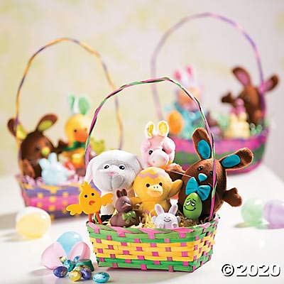 Multicolored Rectangular Easter Baskets - Bulk set of 12, Each Basket is 3 inch x 8 inch with 10 Inch Handle