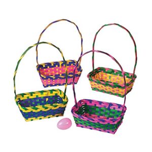 multicolored rectangular easter baskets - bulk set of 12, each basket is 3 inch x 8 inch with 10 inch handle