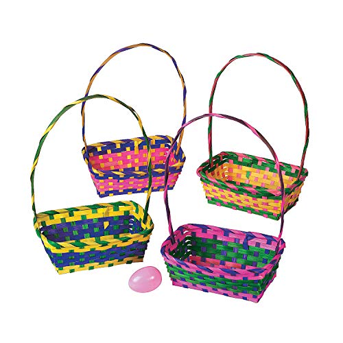 Multicolored Rectangular Easter Baskets - Bulk set of 12, Each Basket is 3 inch x 8 inch with 10 Inch Handle