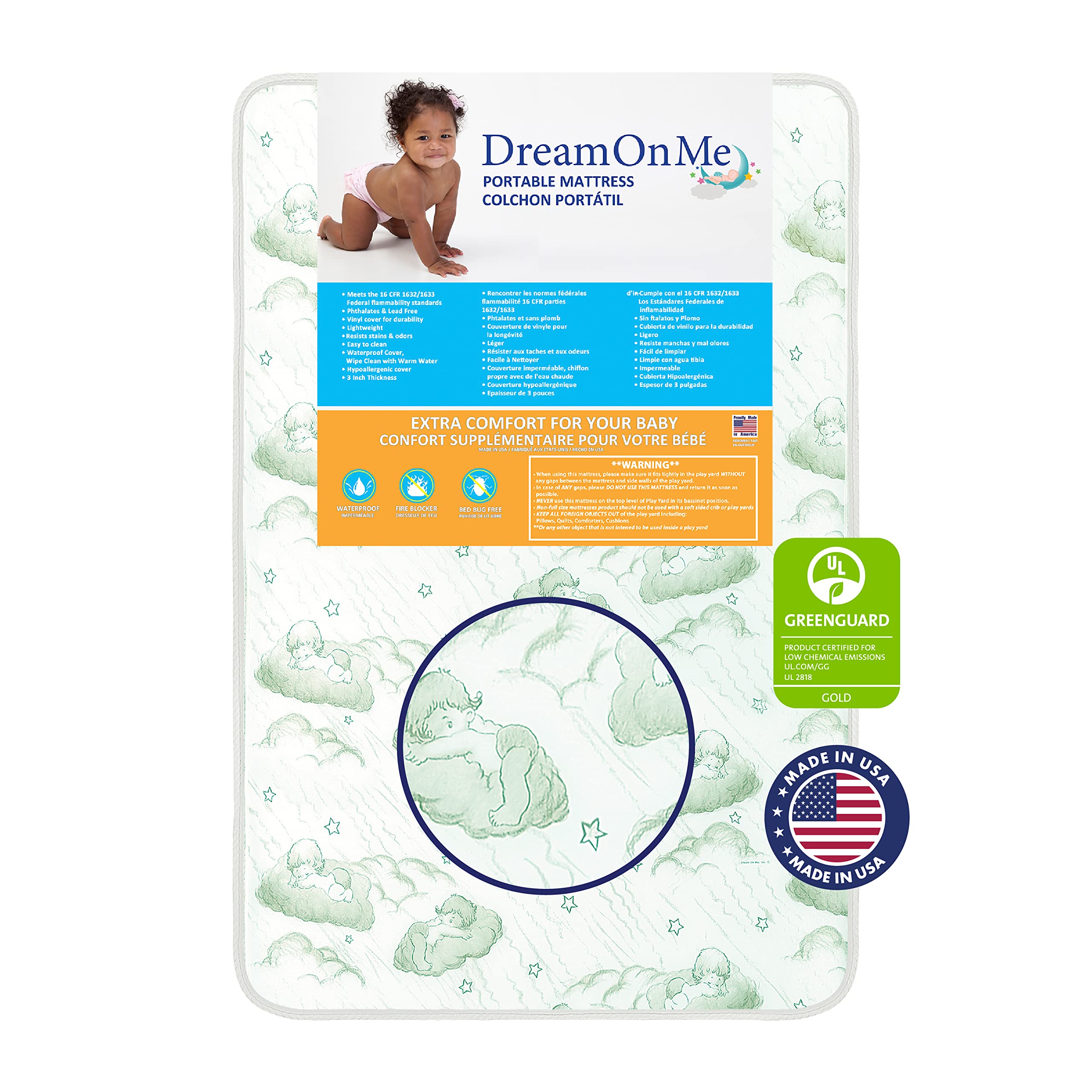Dream On Me 3” Foam / Excellent support / Easy maintenance/ Greenguard Gold environment safe playmat