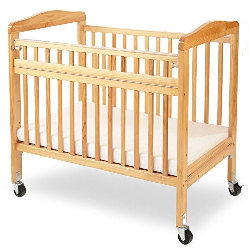 LA Baby Compact Non-Folding Wooden Window Crib with Safety Gate, Natural