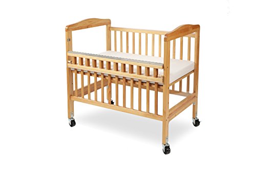 LA Baby Compact Non-Folding Wooden Window Crib with Safety Gate, Natural