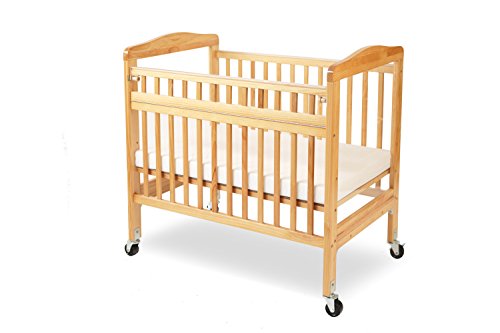 LA Baby Compact Non-Folding Wooden Window Crib with Safety Gate, Natural