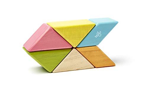 6 Piece Tegu Pocket Pouch Prism Magnetic Wooden Block Set, Tints