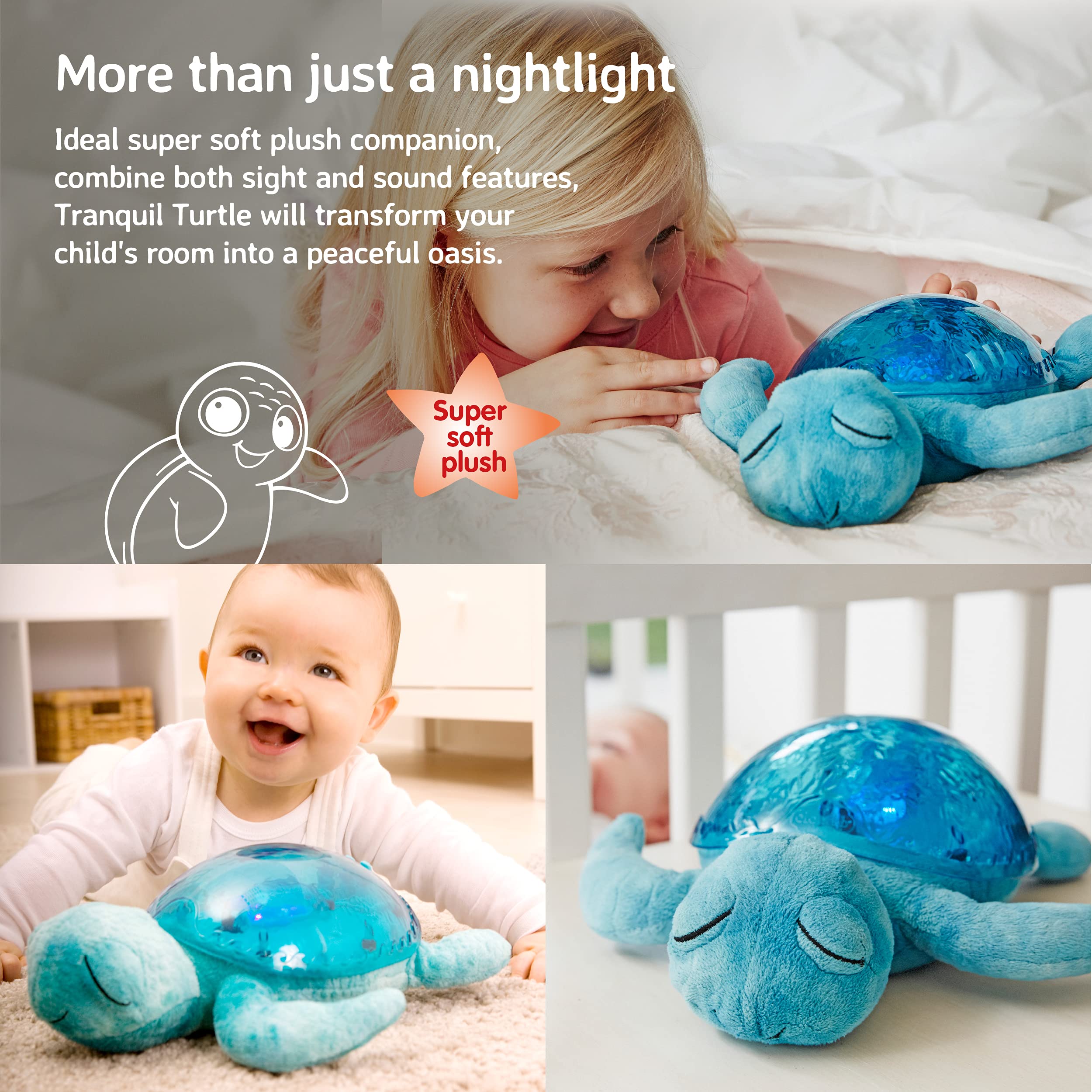 Cloud b Ocean Projector Nightlight with White Noise Soothing Sounds | Adjustable Settings and Auto-Shutoff | Tranquil Turtle™ - Aqua